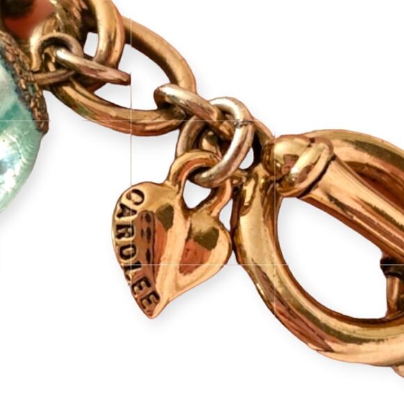 Vintage Carolee Gold Chunky Aqua Blue Multi-faceted Beaded Charm Bracelet - Picture 2 of 7